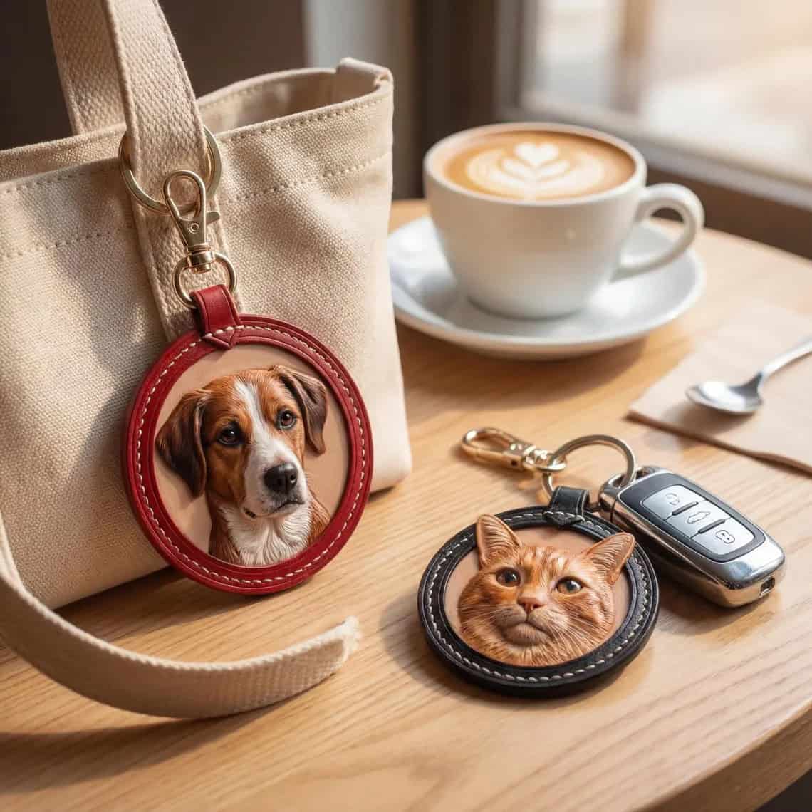 Personalized Pet Memorial Gift 3D Leather Keychain