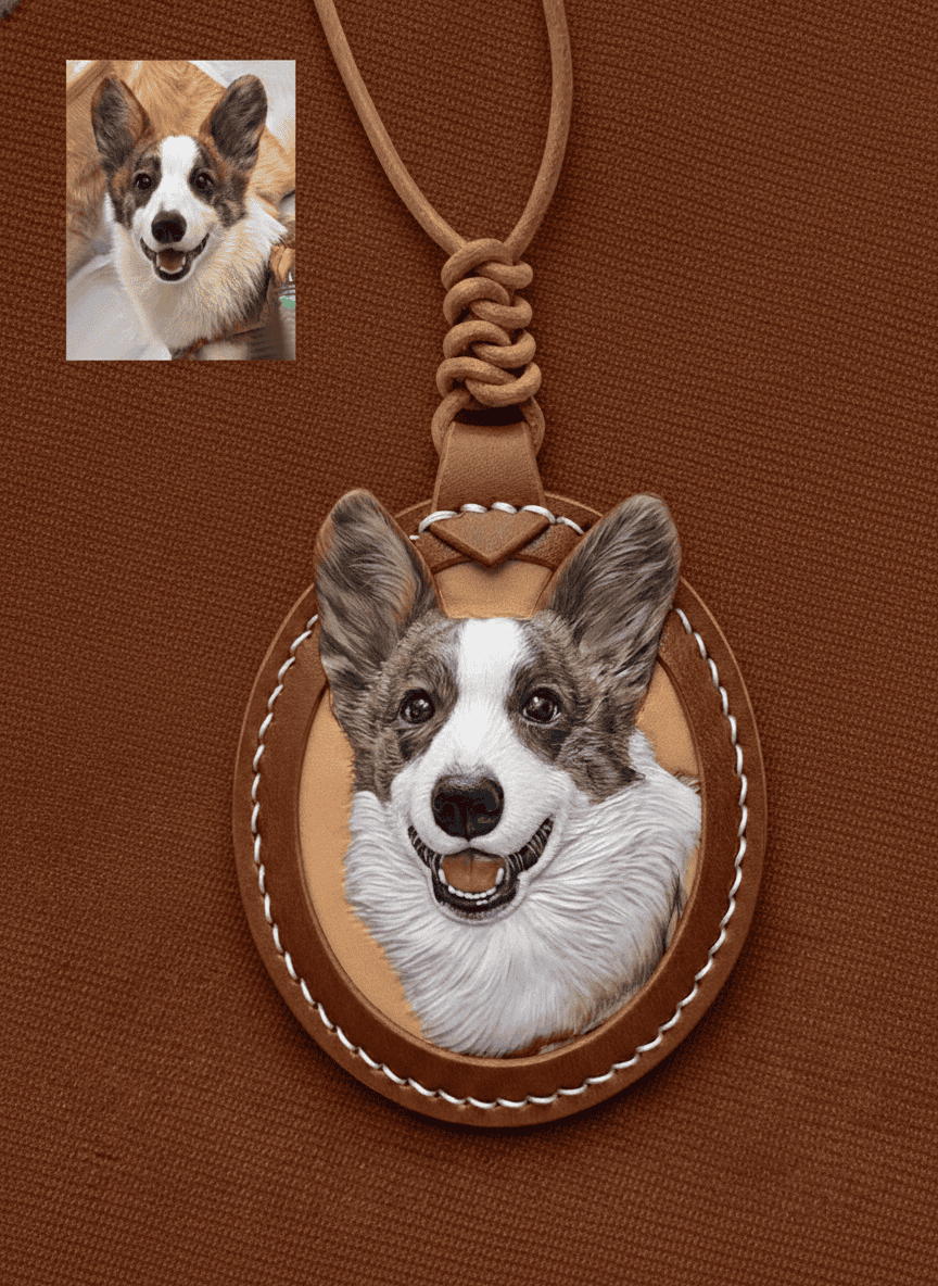 Leathfy Hand-Carved 3D Leather Pet Portrait Keychain Main View