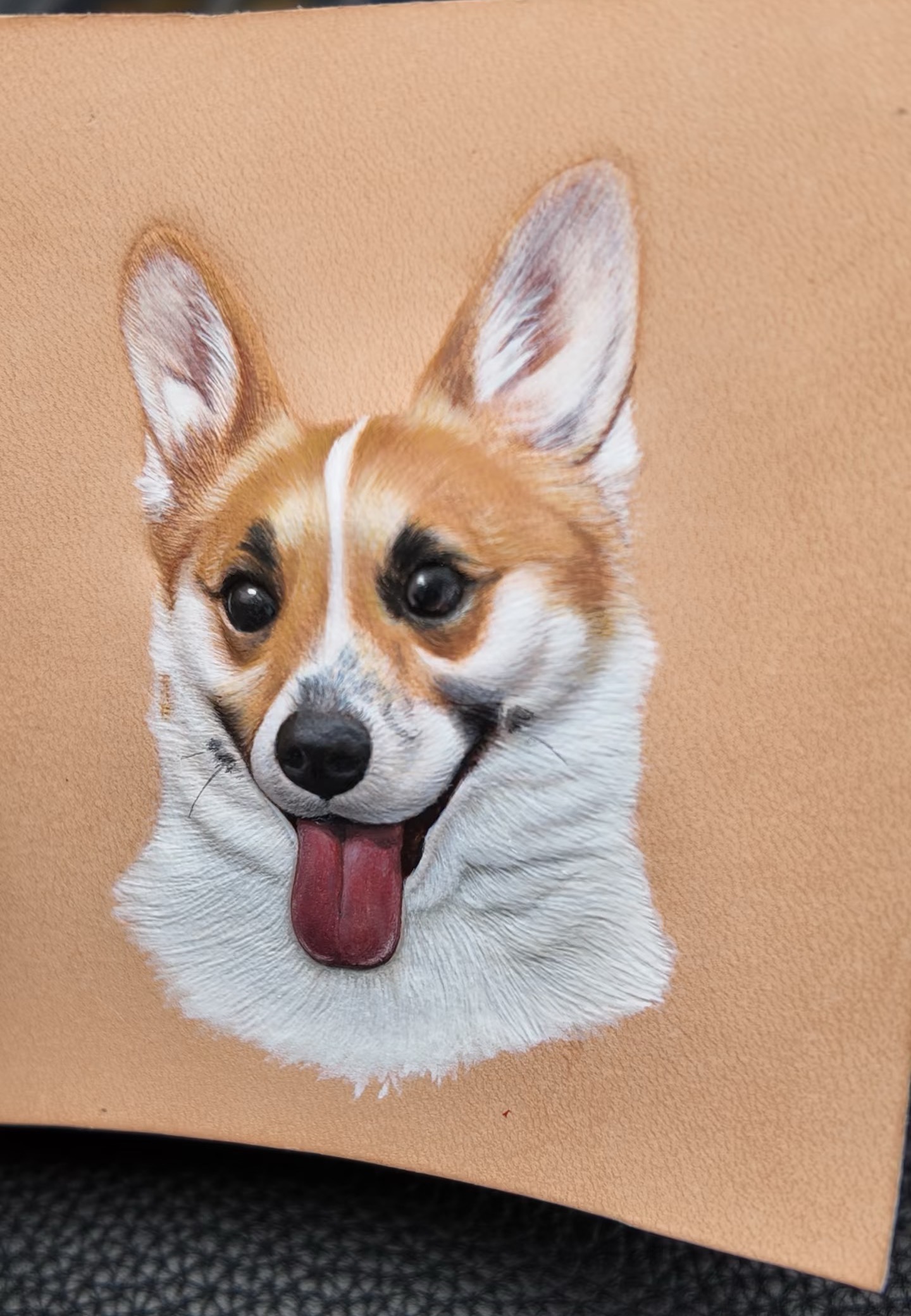Leather pet portrait in progress