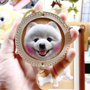 Custom 3D leather pet portrait keychain & bag charm, hand-carved from photo